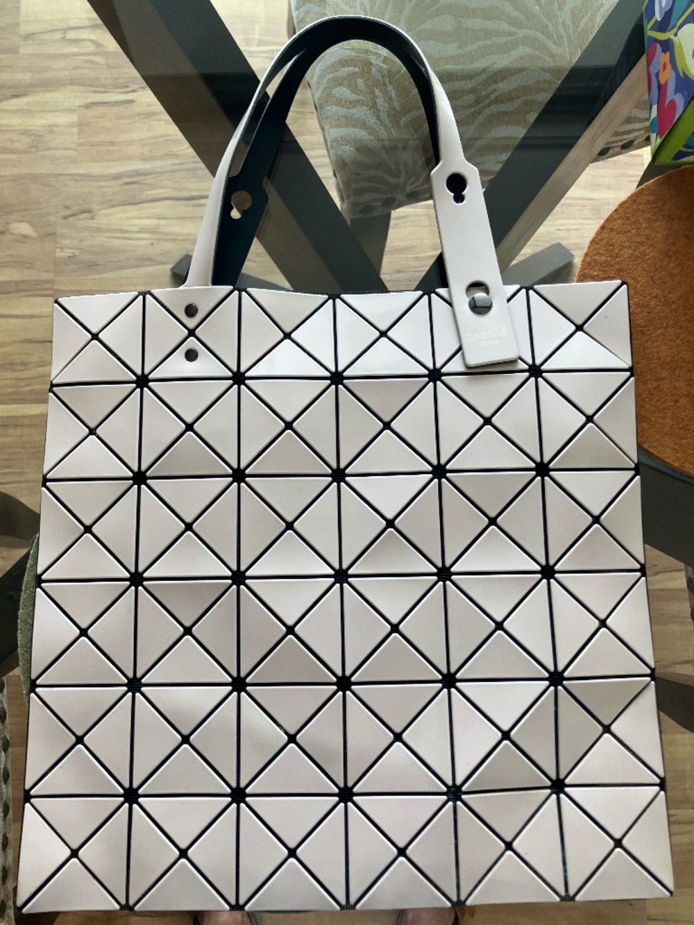 BAO BAO ISSEY MIYAKE Lucent Matte Tote, Beige w/Black Lining